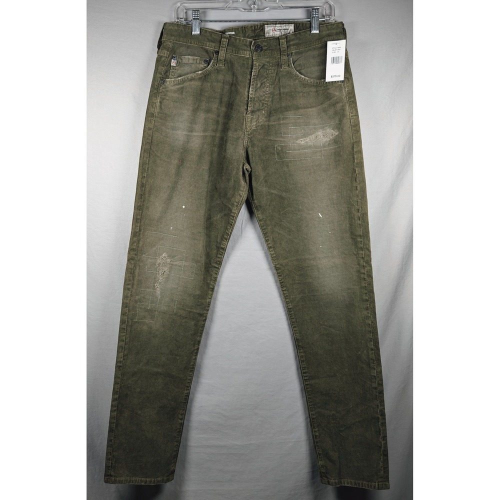 AG‎ Adriano Goldschmied Clifton Slim Corduroy Pants Olive Distressed Mens 31 NEW